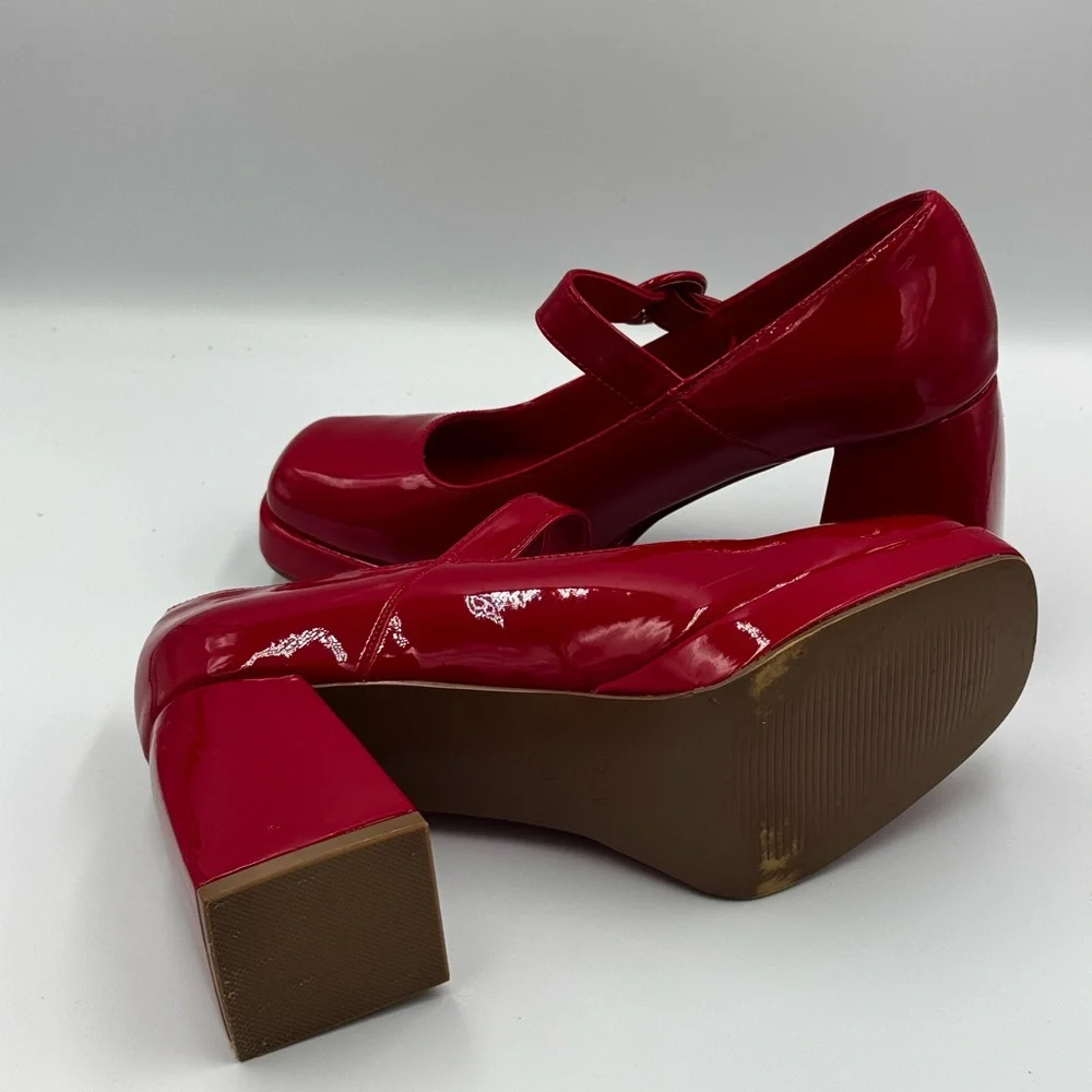 Red Patent Platform Mary Jane Heels | Block Heel Pumps | Size 8.5